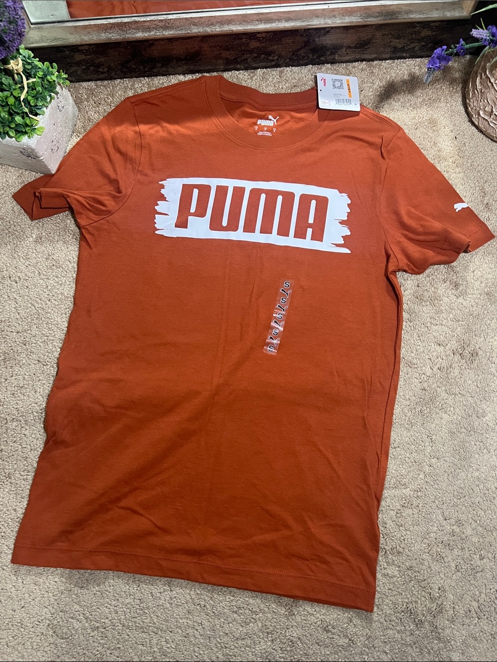 Puma Men's Orange Short-Sleeve Logo Tee